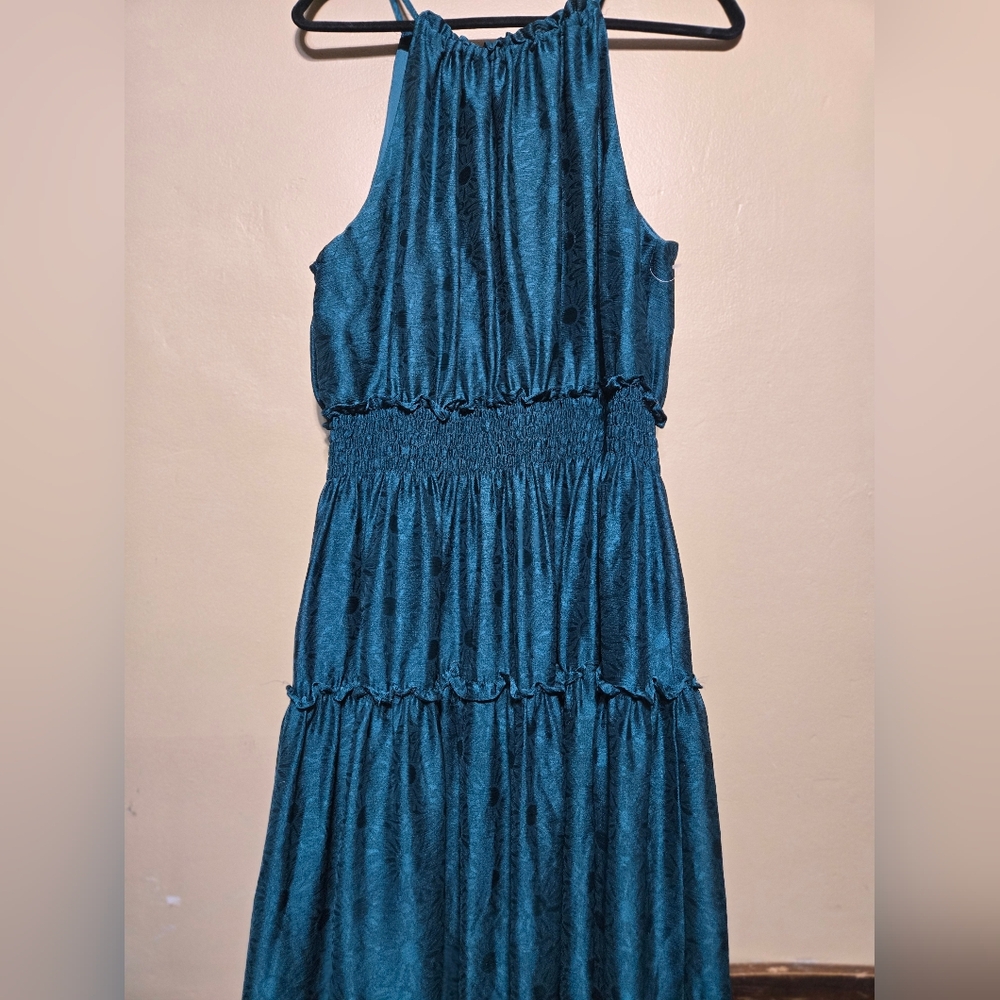 Teal Sleeveless Dress with Polka Dots